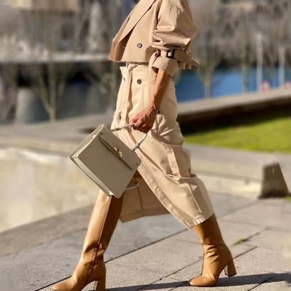 Sweaters - Women's Long-Sleeved Cardigan Turn-down Collar Coat High Waist Split Skirt Suit